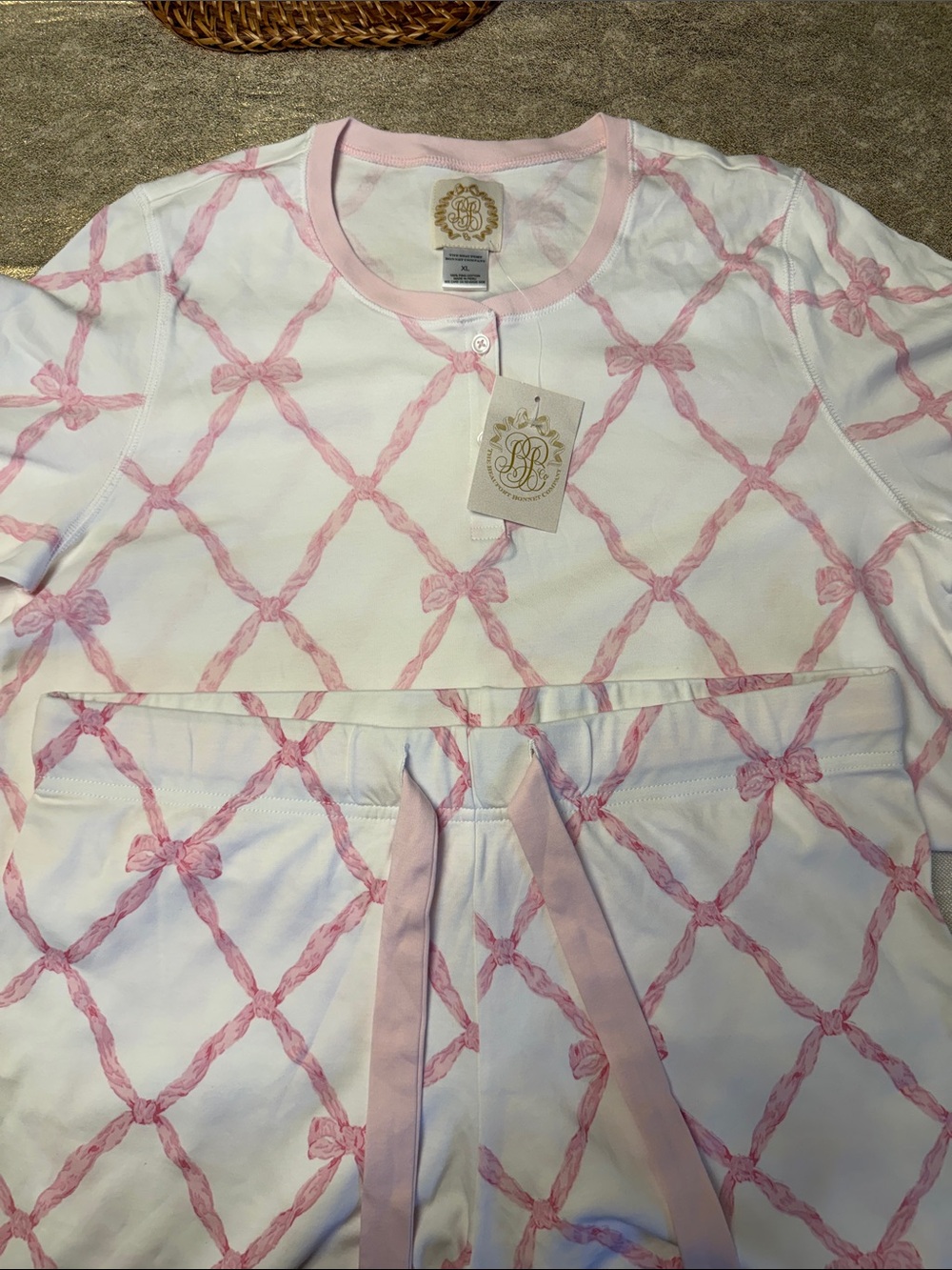 The Beaufort Bonnet Company Beautiful Pink Rope Bow Print Pajama Set